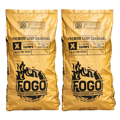 FOGO premium hardwood lump charcoal bag with large pieces for quick grilling