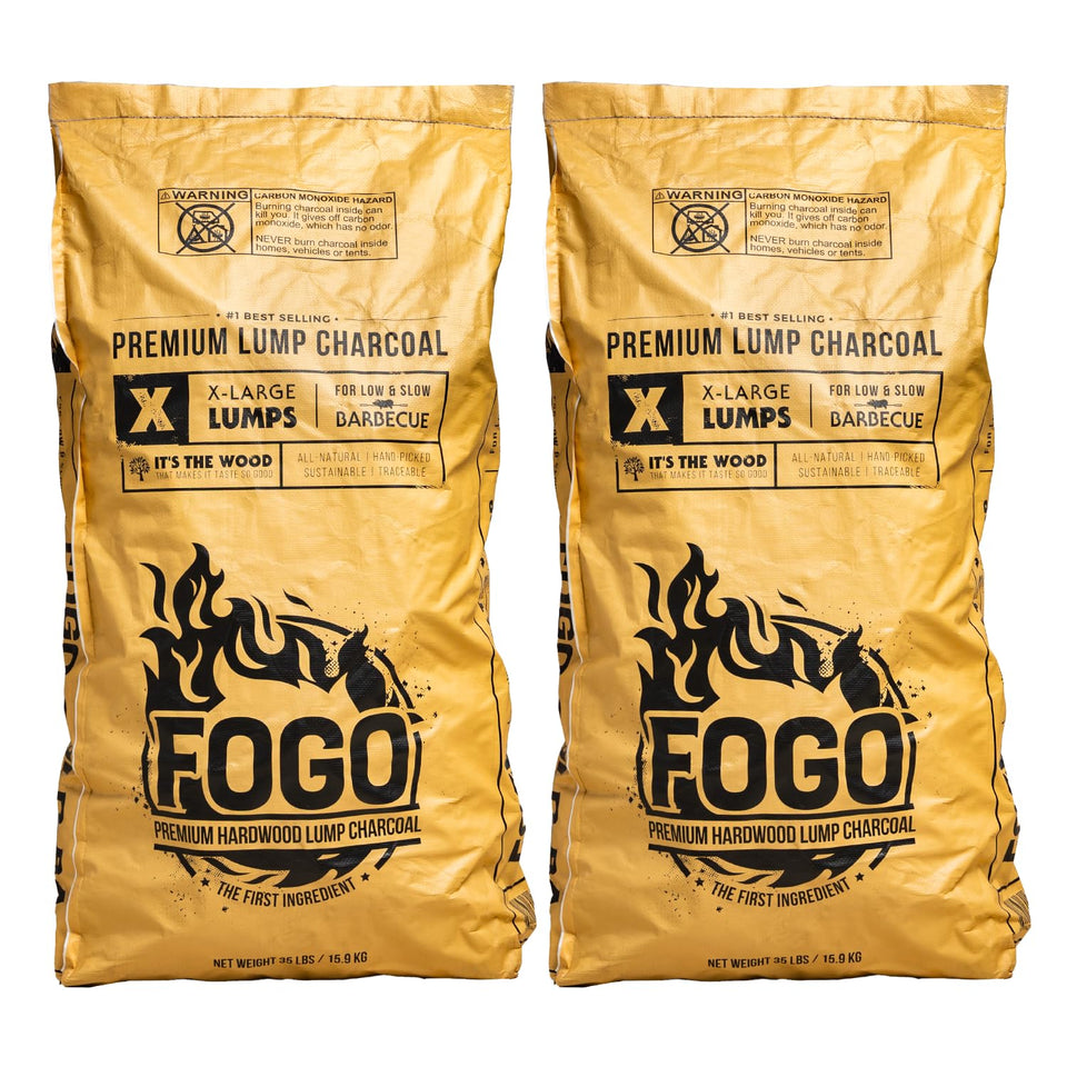 FOGO premium hardwood lump charcoal bag with large pieces for quick grilling