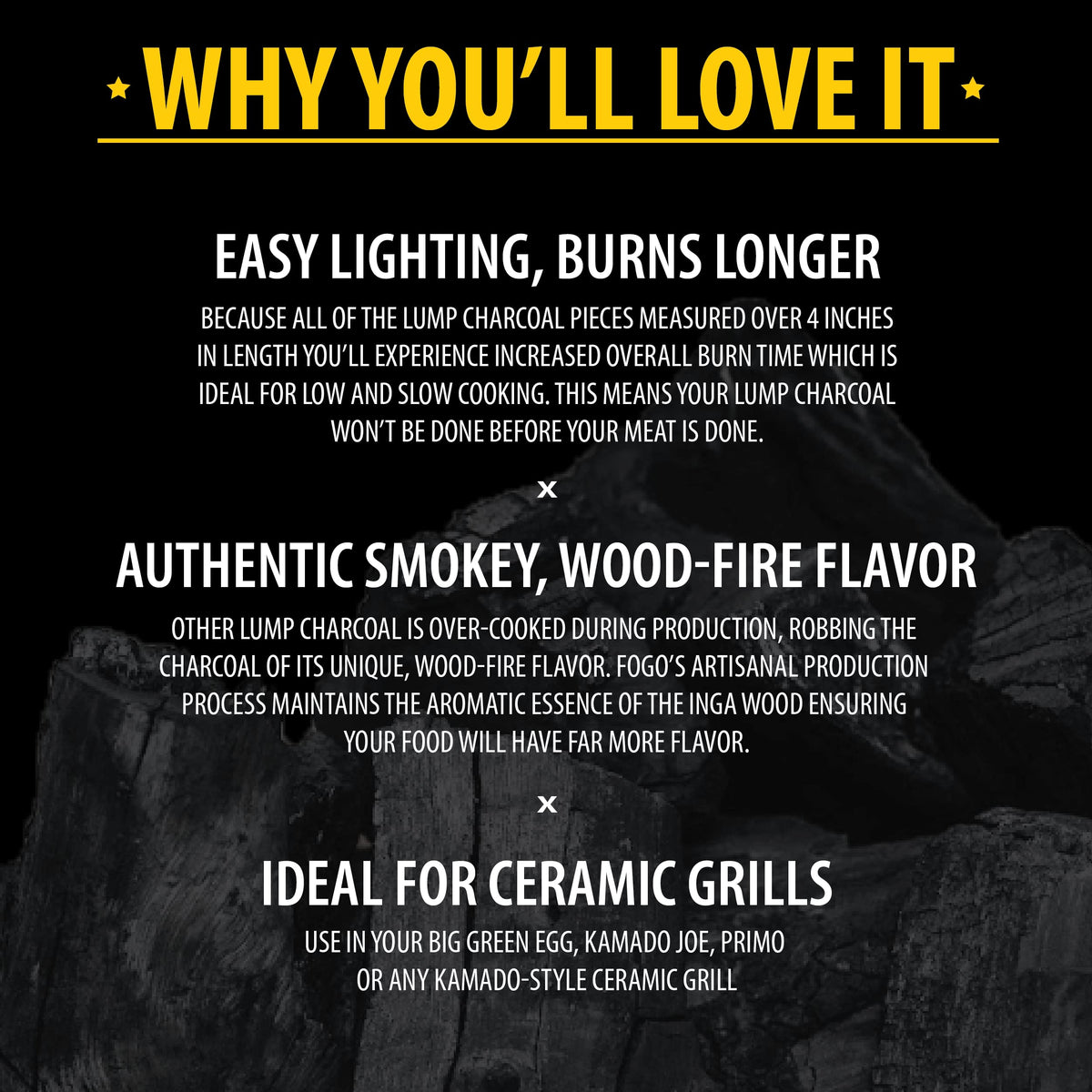 FOGO versatile charcoal compatible with grills and smokers