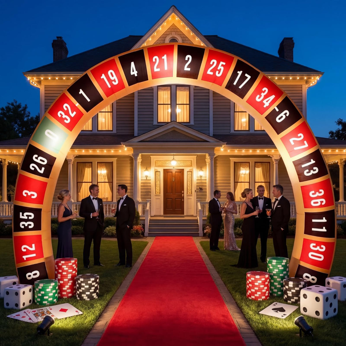 Foilswirl casino arch with LED-lit walkway for dramatic night entrances