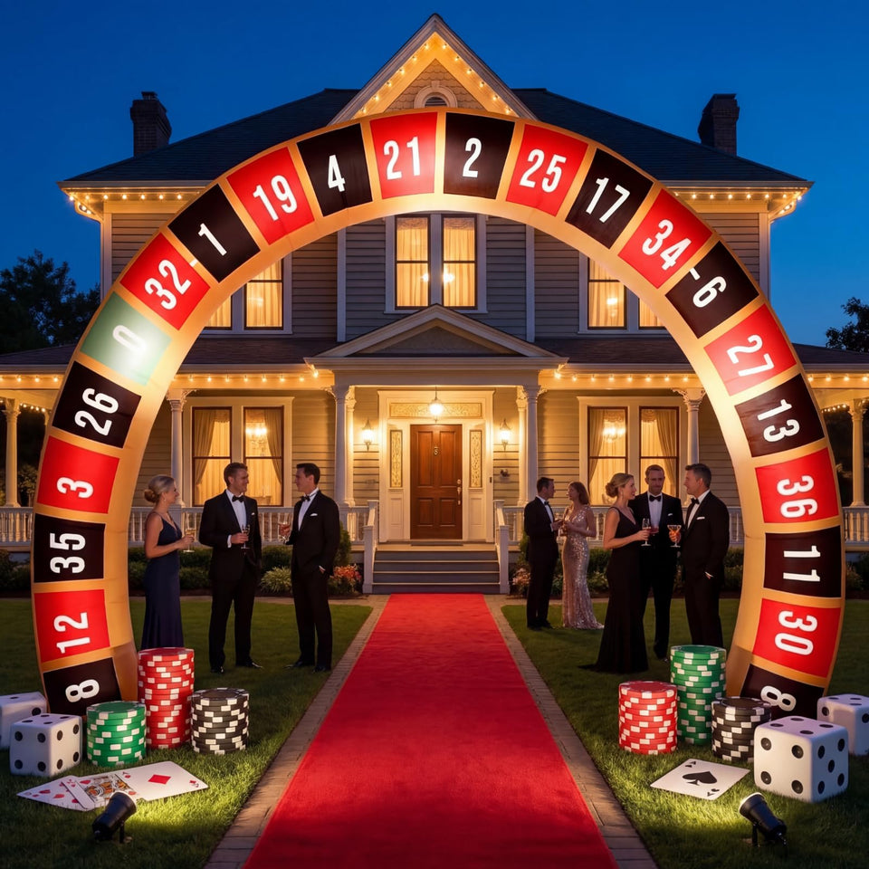 Foilswirl casino arch with LED-lit walkway for dramatic night entrances