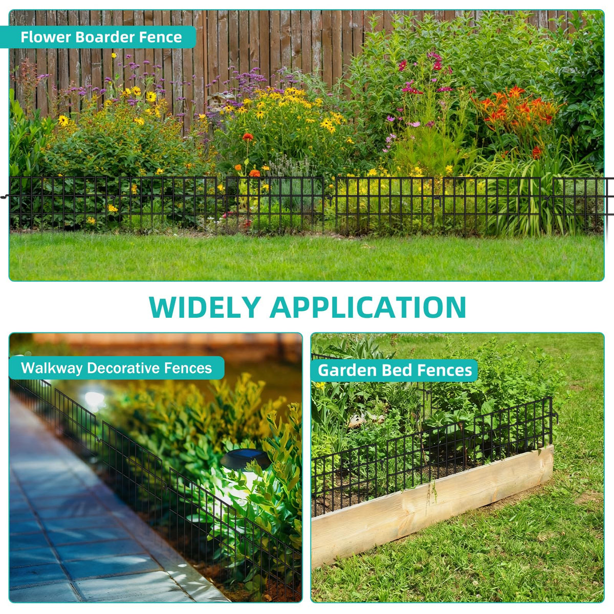 FOKEP decorative border fence enhances flower beds and paths.