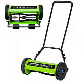 Folconroad 14in push reel mower in action delivering efficient, clean yard trimming.