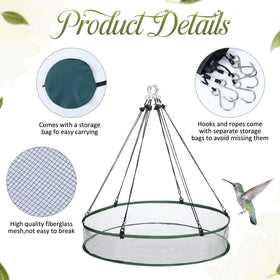 FoldTier outdoor seed catcher built with fiberglass mesh and steel wire for weather resistance.