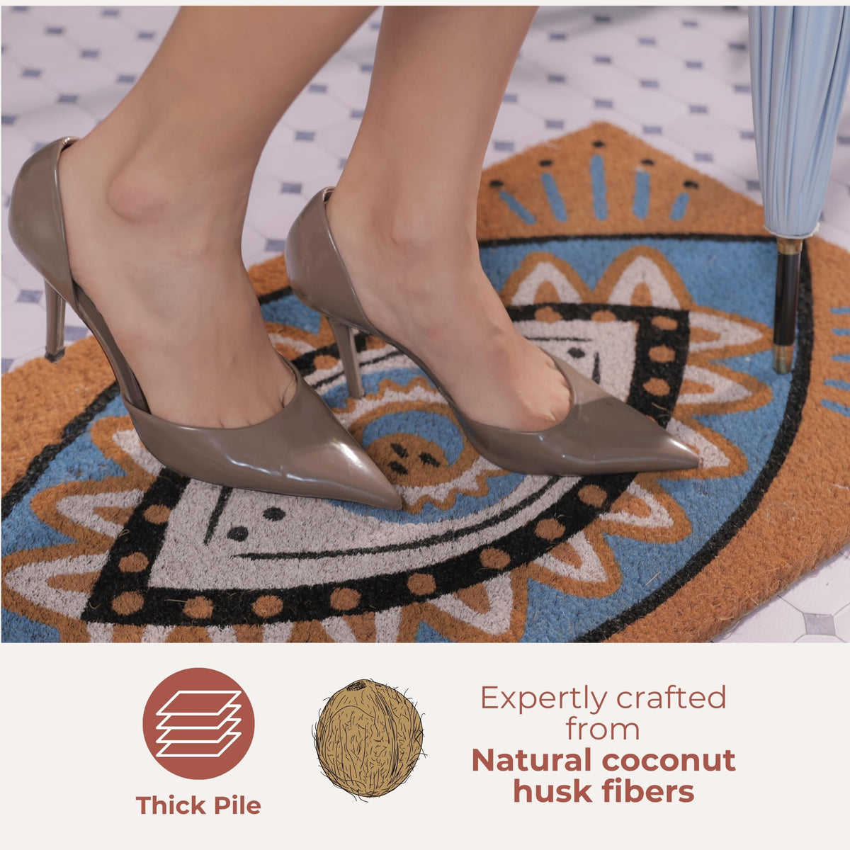 Folkulture dirt-trapping design reduces grit tracked indoors from outdoors.