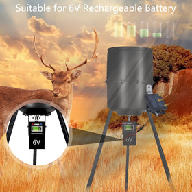 folwerpk 6V battery charger powering a deer feeder timer in use.