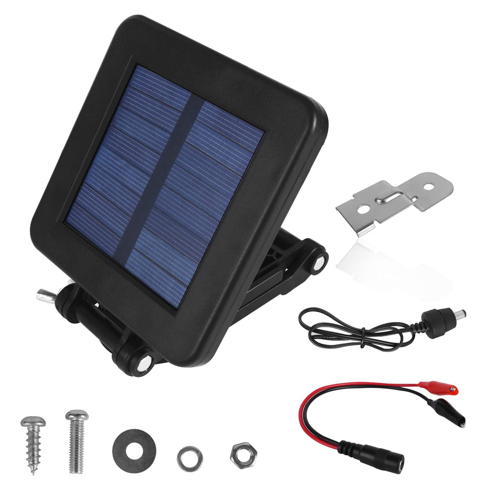 folwerpk 6V solar panel installed on a deer feeder showing setup for improved outdoor charging.