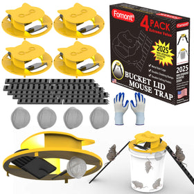Fomont 2025 upgraded bucket lid mouse trap with concealed bait cage for discreet attraction.