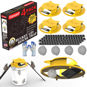 Fomont bucket lid mouse trap with metal bait cage for discreet, long-lasting use.