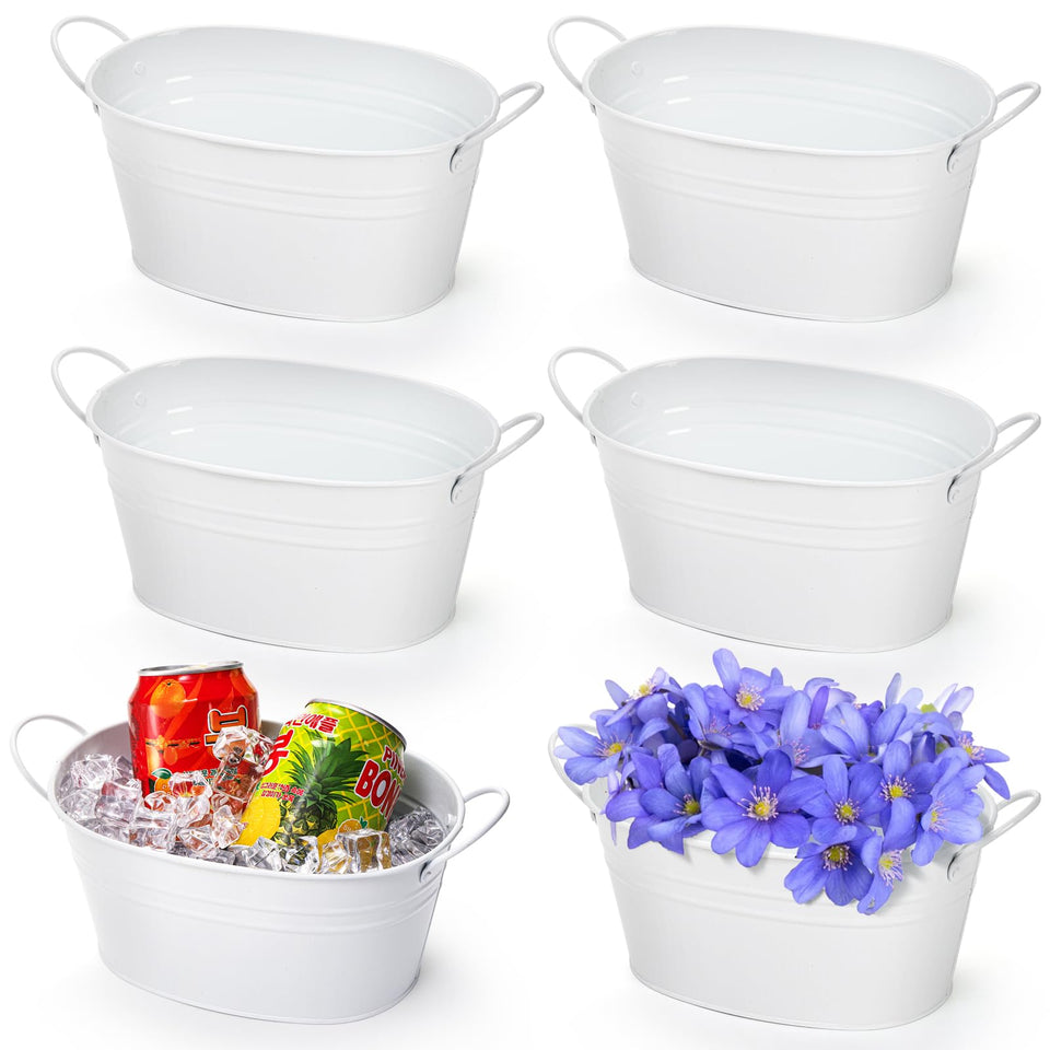 Foraineam 6-pack metal flower pots with handles for easy indoor/outdoor display.