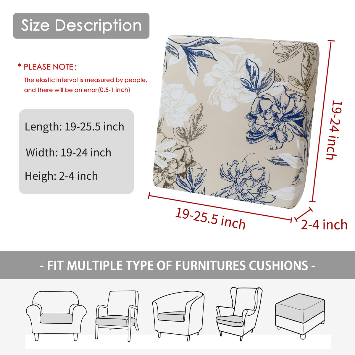 FORCHEER stretch-fit cushions with elastic bottom for secure placement