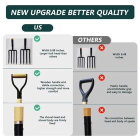FORCOLID garden fork at 45-inch length reduces bending and improves reach.