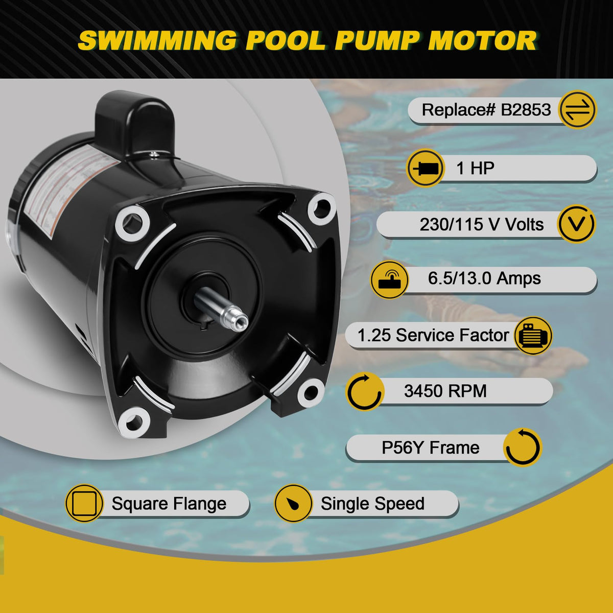 FOREBEN 1HP pool pump motor stainless steel shaft for durability.
