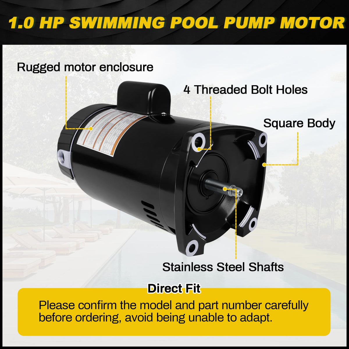 FOREBEN 1HP pool pump motor vented cooling for longer operation.