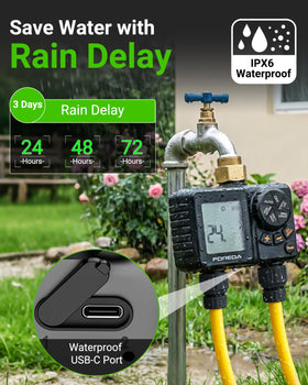 FOREDA rain delay mode helps prevent overwatering during wet weather.