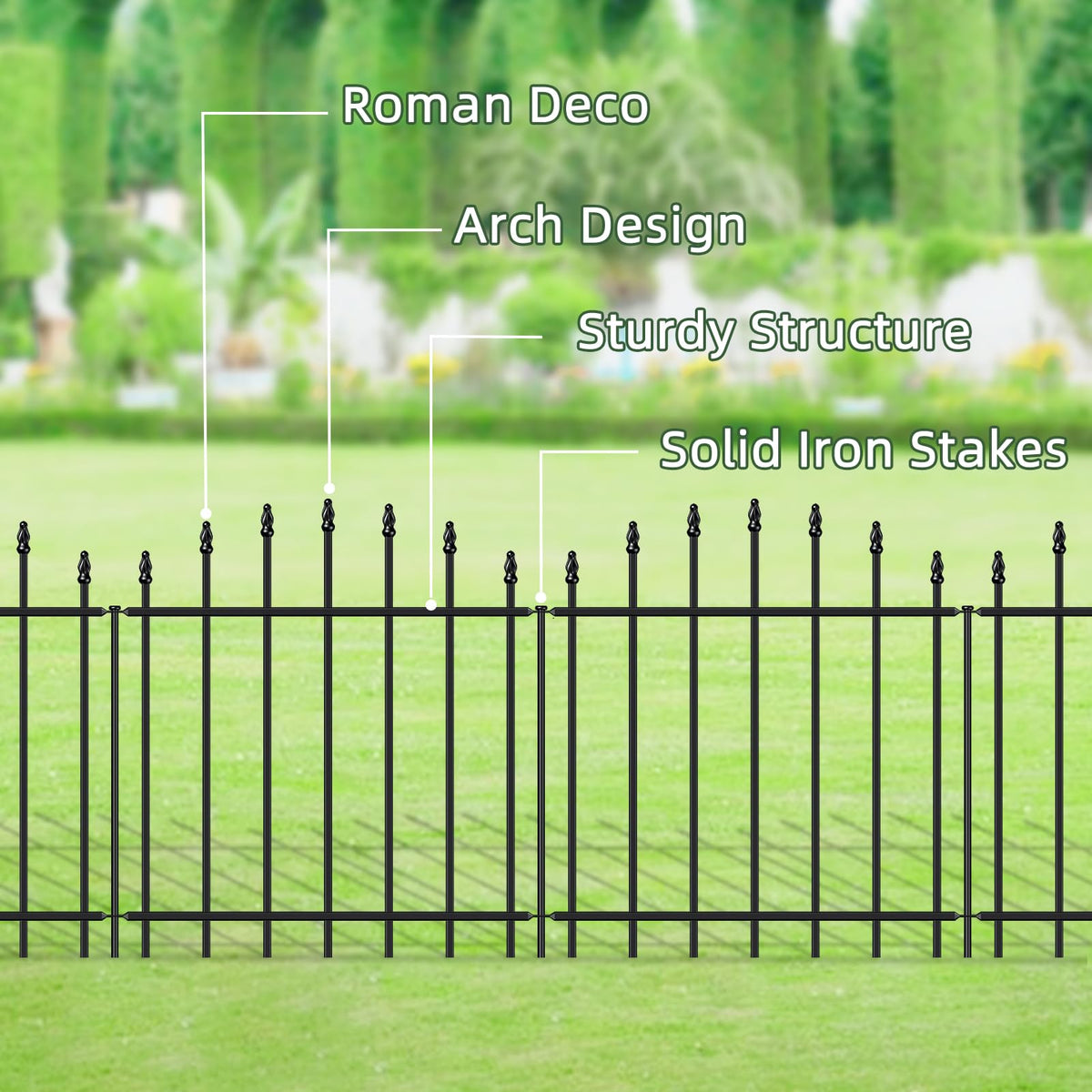 FOREHOGAR black powder-coated border fence adds durable outdoor perimeter