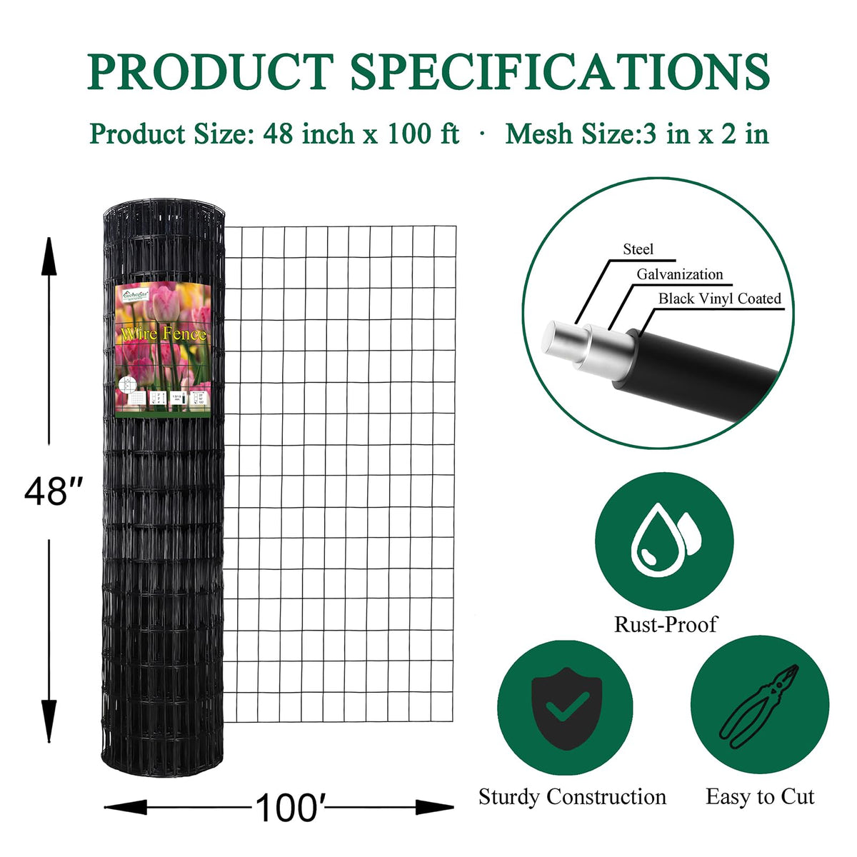 FOREHOGAR lightweight black fence is easy to install and move for versatile yard projects.