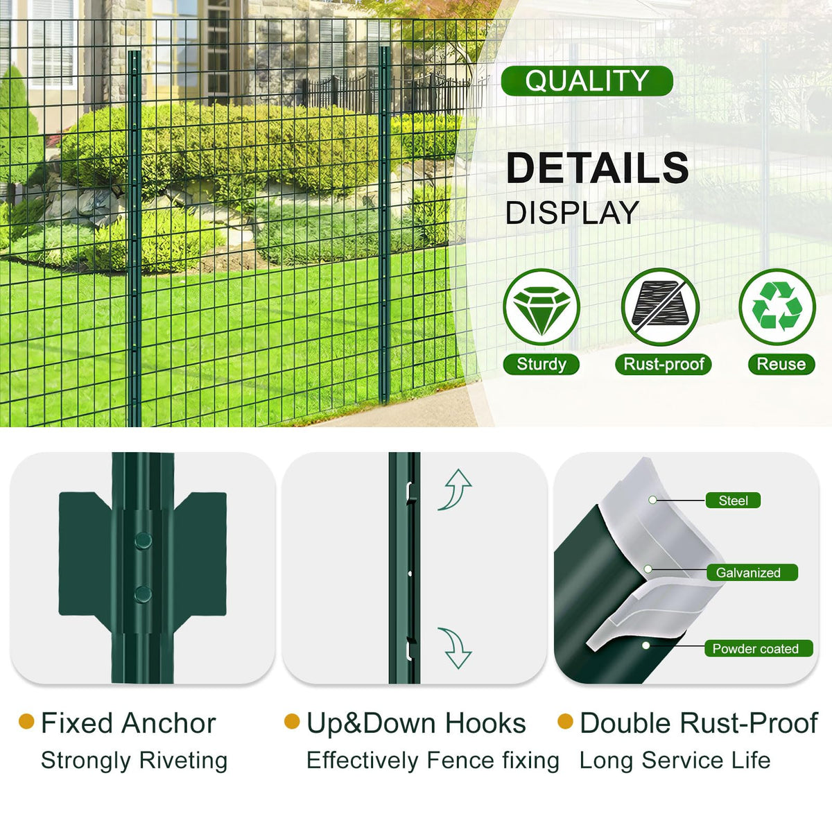 FOREHOGAR fence post supporting garden borders and light fencing around beds.
