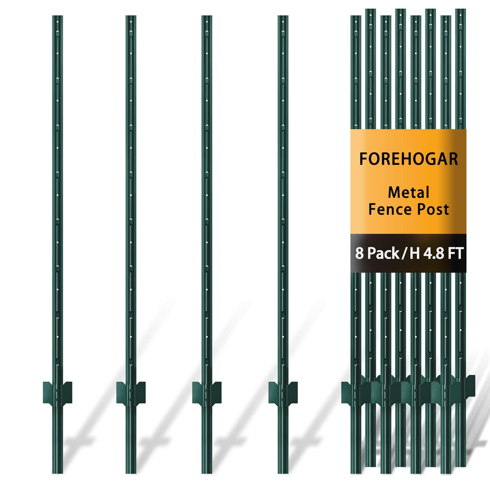FOREHOGAR green metal fence post, 4.8 ft, ideal for quick no-dig garden fencing.
