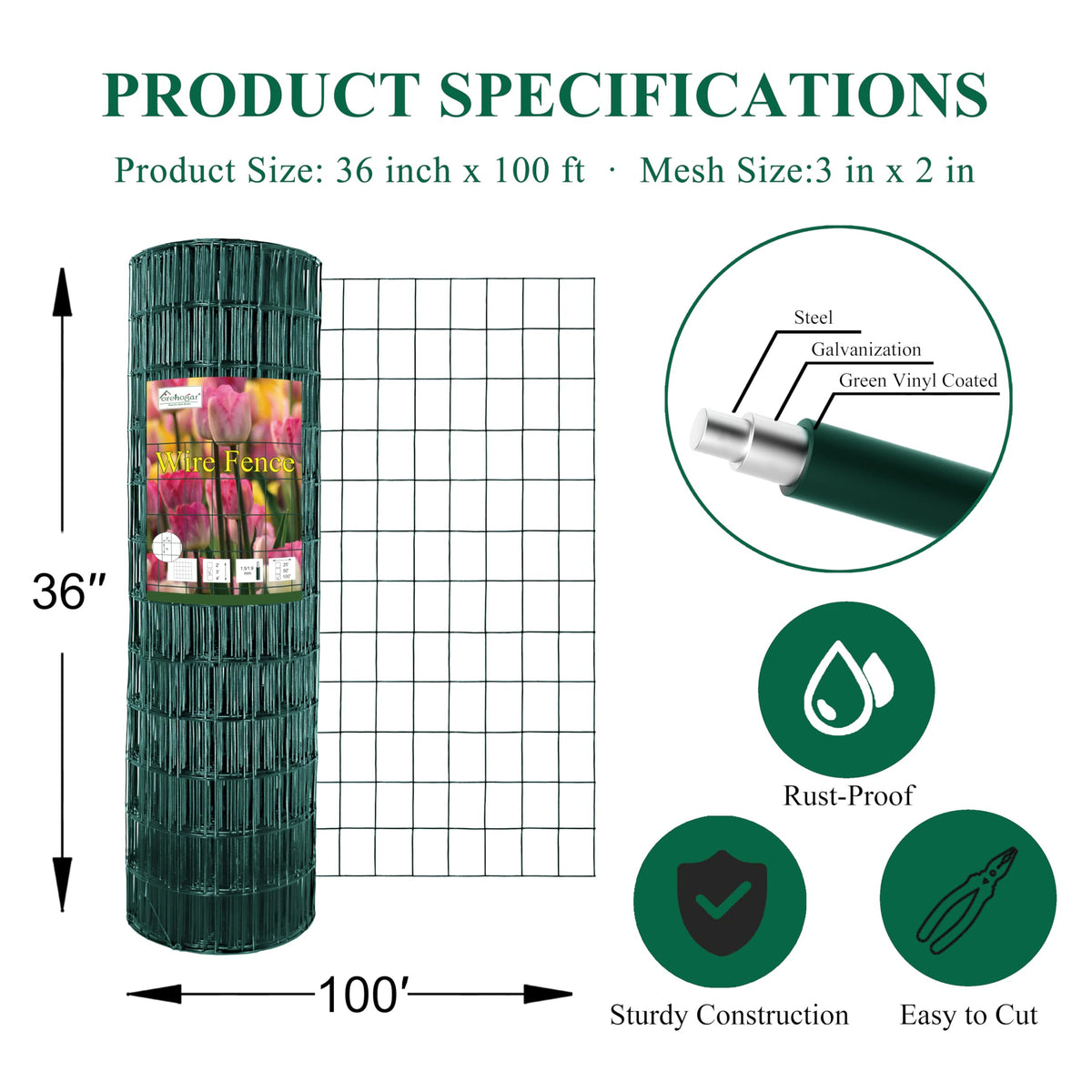 FOREHOGAR green vinyl-coated steel fence assembly shows easy installation