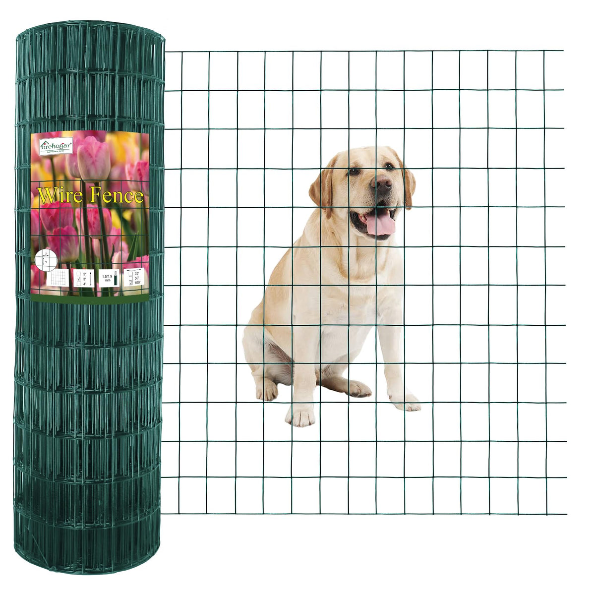 FOREHOGAR green vinyl-coated welded wire fence roll protecting gardens from small animals