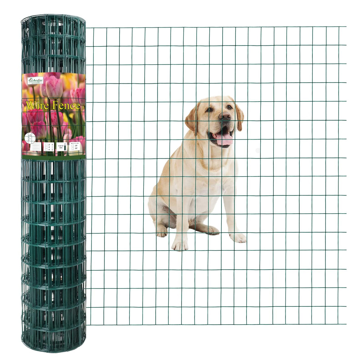 FOREHOGAR green vinyl coated wire fence roll secures vegetable gardens from small animals.