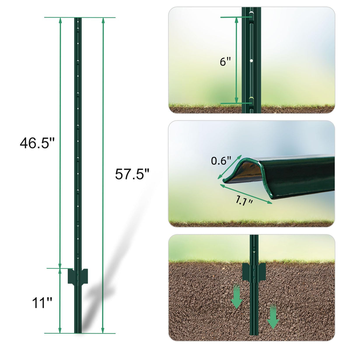 Hot-dip galvanized inner core with powder-coated outer resists rust outdoors.