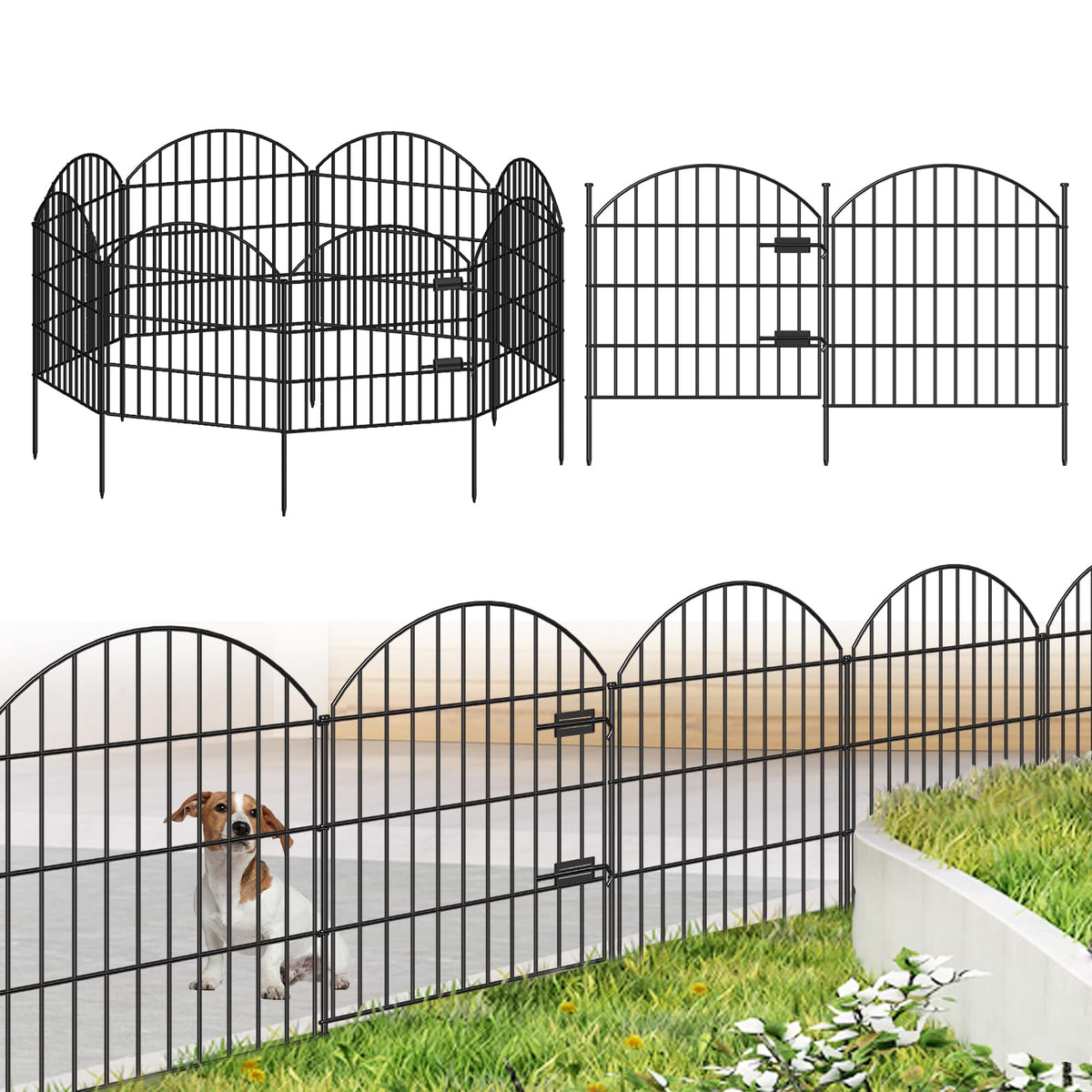 FOREHOGAR metal garden fence with gate 28in panels for yard border and enclosure.
