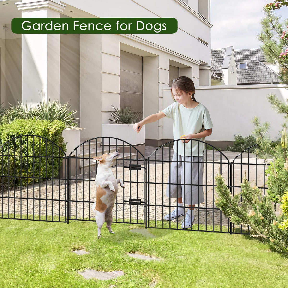 FOREHOGAR fence panel in black, 28x28 inches, forms a sturdy garden boundary.