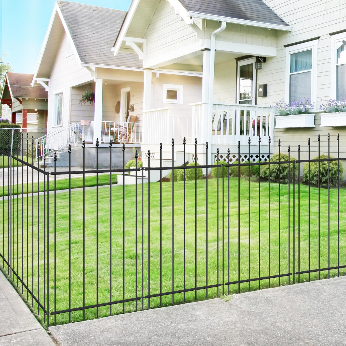 FOREHOGAR metal garden fence panel with arch design defines borders and adds classic curb appeal.