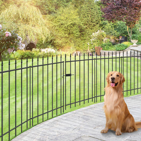 FOREHOGAR metal garden fence panels in line show a clean border for flower beds.