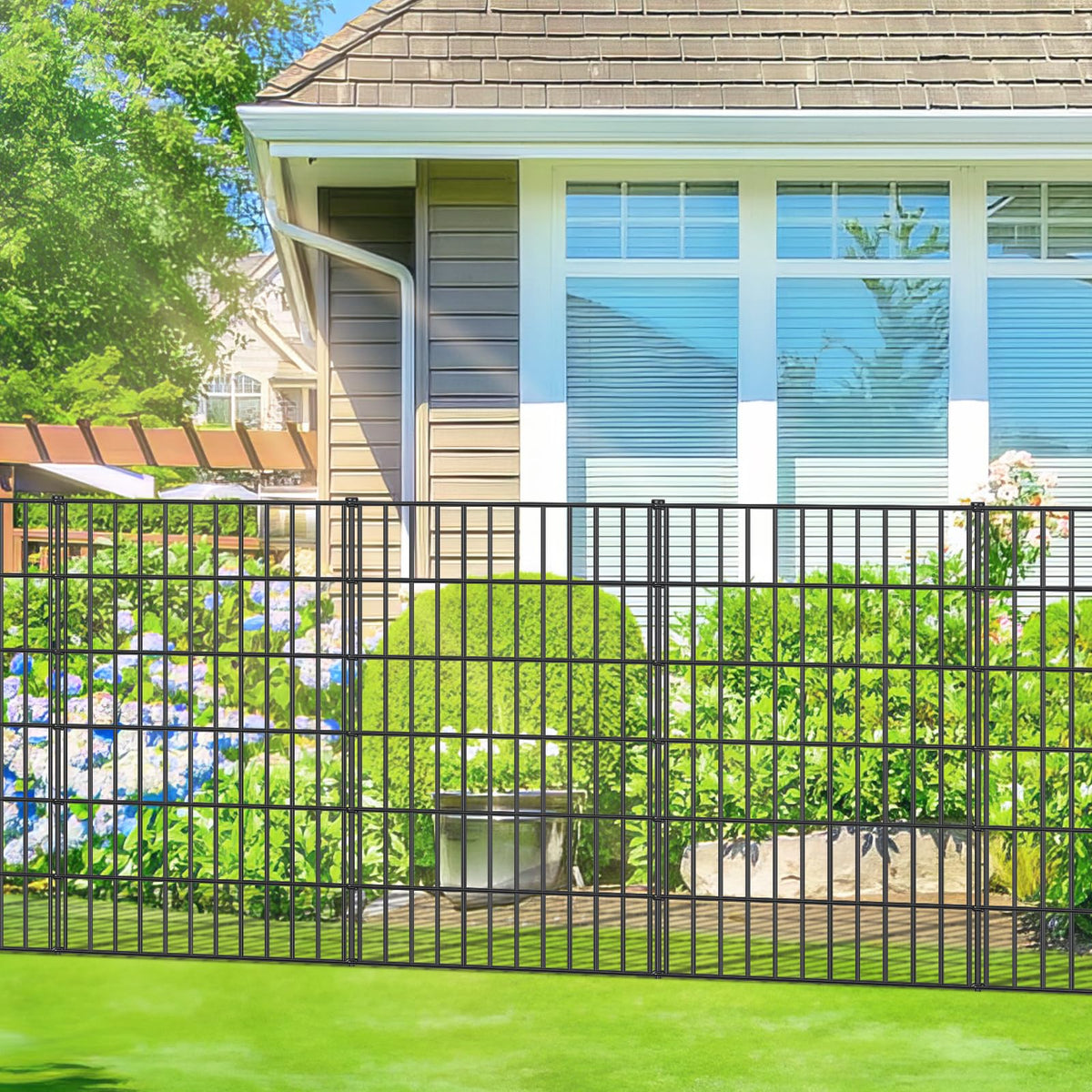 FOREHOGAR tall black fence protecting yard and patio zones