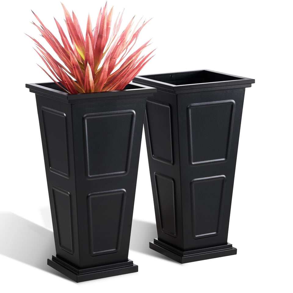 Foresland 26-inch tall metallic planters in front-view display for curb appeal