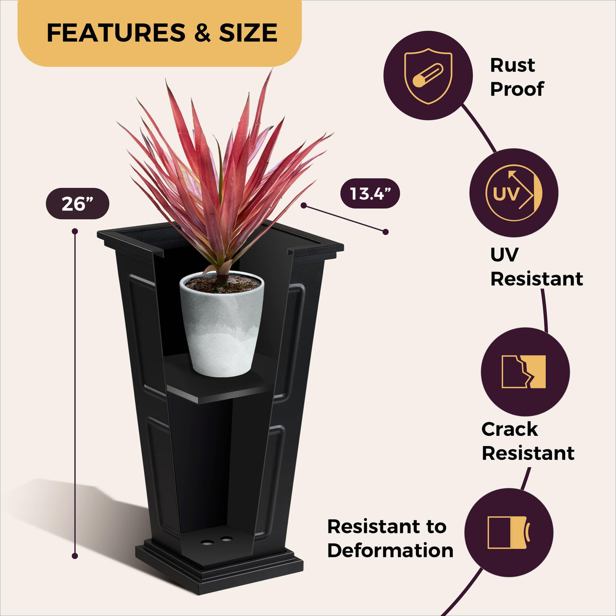 Foresland durable steel planters with glossy finish for year-round outdoor use