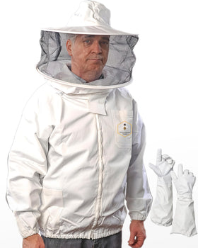 FOREST BEEKEEPING SUPPLY beekeeping jacket with round veil and gloves; enhanced visibility for hive work