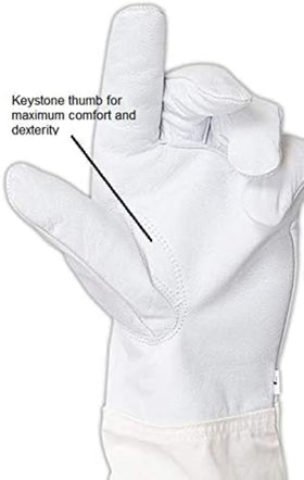 FOREST BEEKEEPING SUPPLY long canvas sleeve for forearm protection during hive inspections.