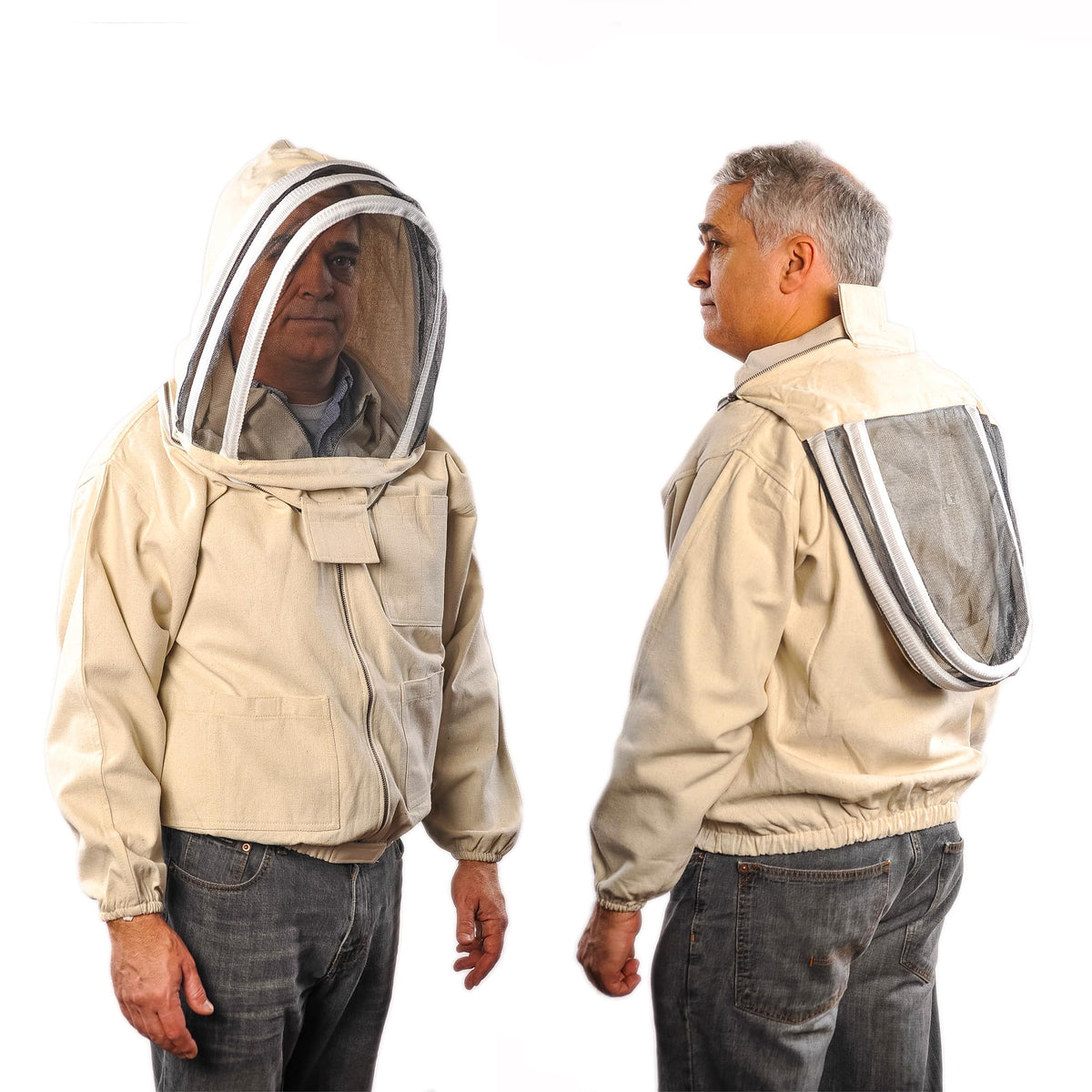 FOREST BEEKEEPING SUPPLY natural canvas jacket highlights removable hood and veil interchange for versatility
