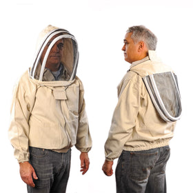 FOREST BEEKEEPING SUPPLY natural canvas jacket highlights removable hood and veil interchange for versatility