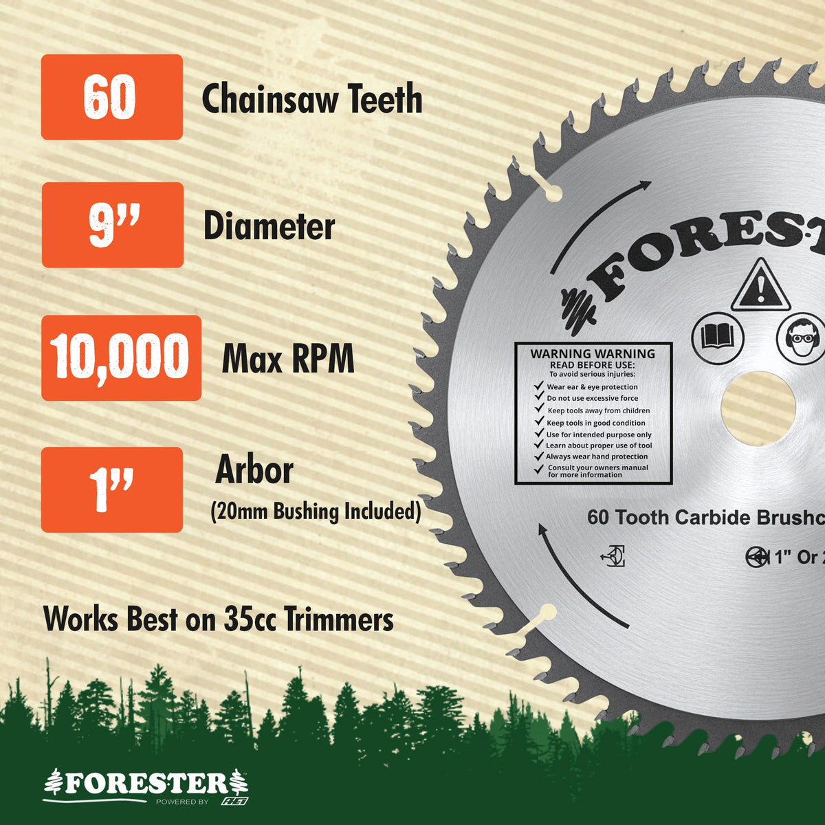 FORESTER 9in diameter blade in action, delivering clean, efficient cuts.