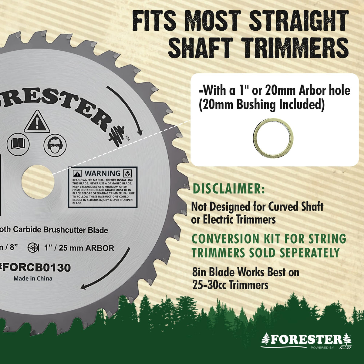 FORESTER blade assembly showing fit for straight shaft trimmers