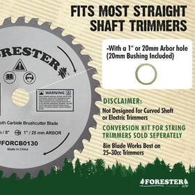 FORESTER blade assembly showing fit for straight shaft trimmers