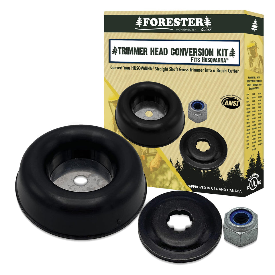 FORESTER brush cutter head conversion for Husqvarna 325 LX offers quick compatibility upgrade.