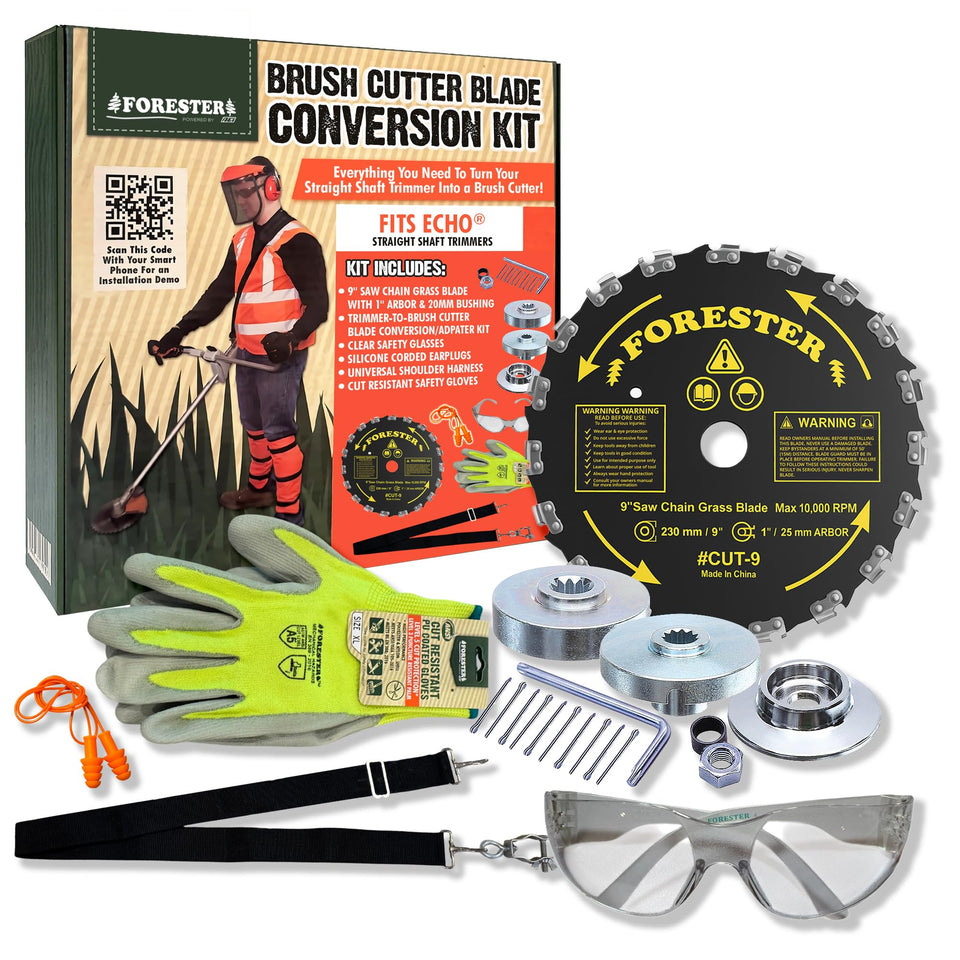 FORESTER brush cutter kit-assembly enables quick Echo trimmer upgrade for tougher brush and small trees