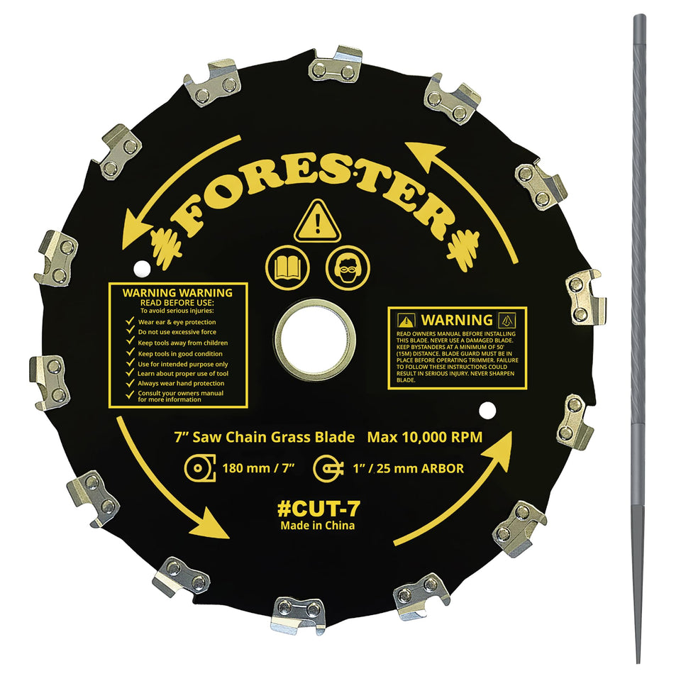 FORESTER blade close-up showing 14 teeth for fast clearing.