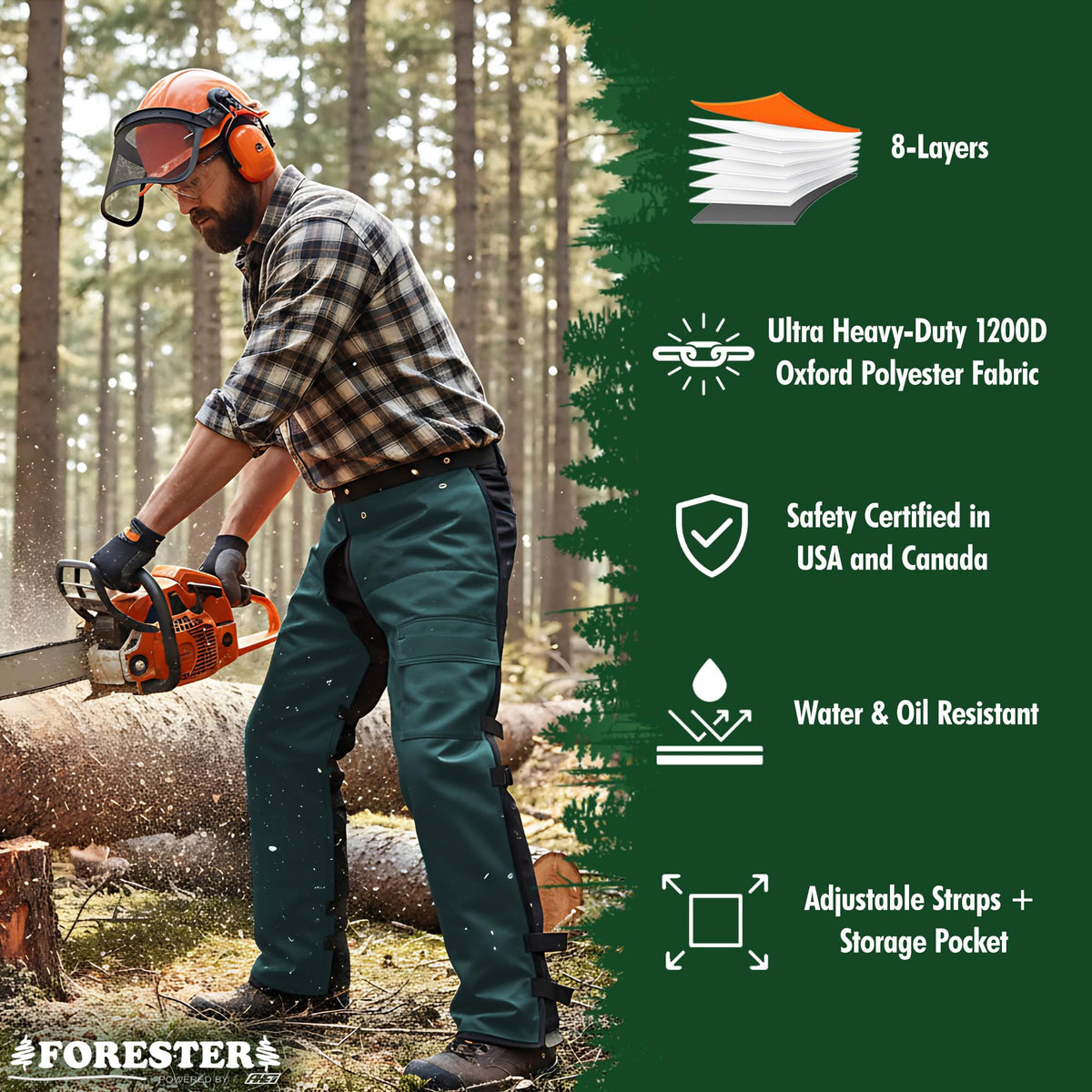 FORESTER apron-style open-back design enables quick on/off between tasks