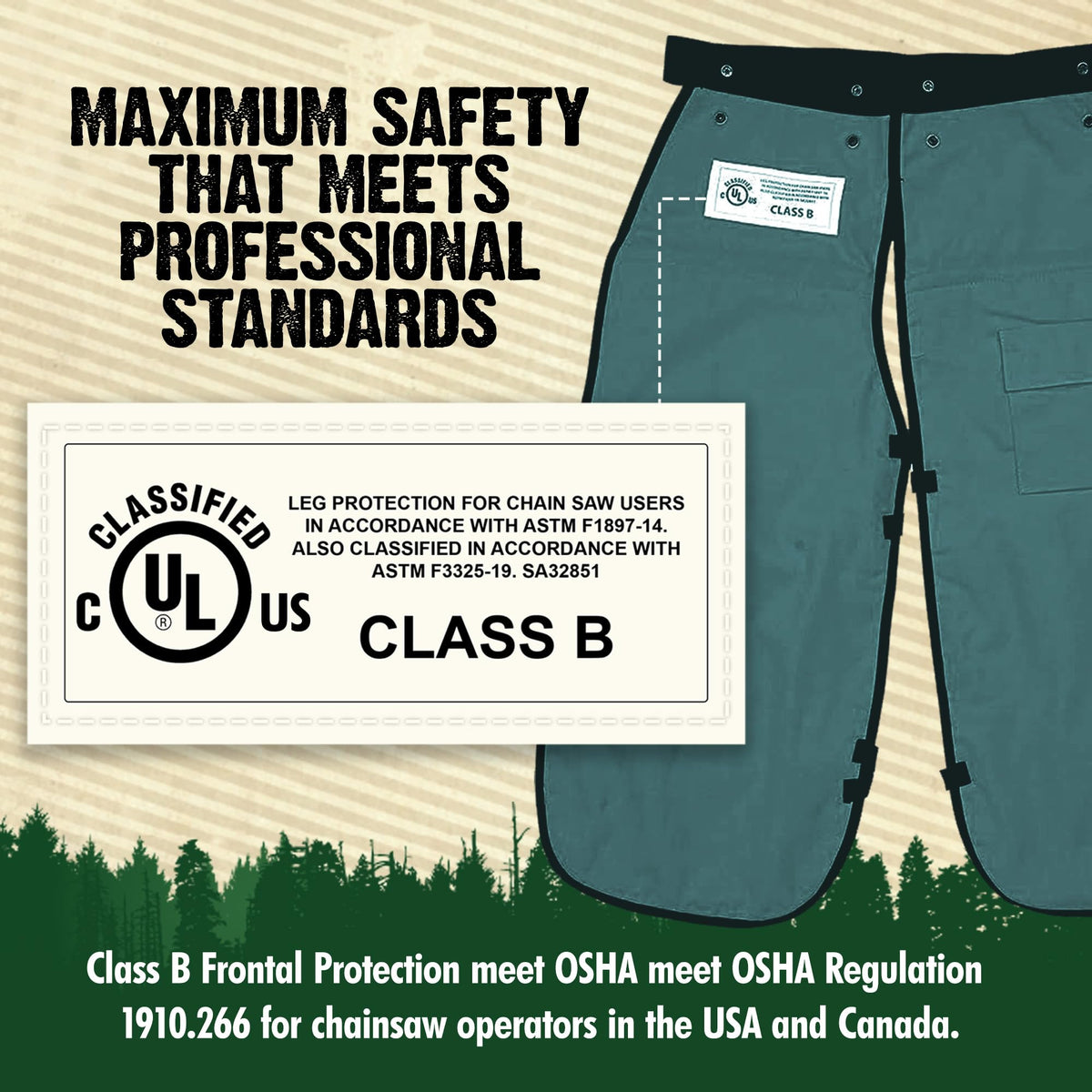 FORESTER chaps’ deep utility pocket keeps tools within reach in the field