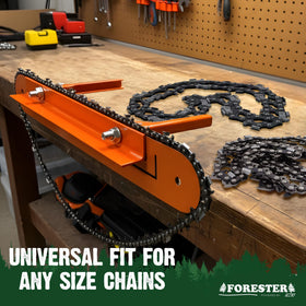 Forester chainsaw filing vise built with durable steel for heavy use.