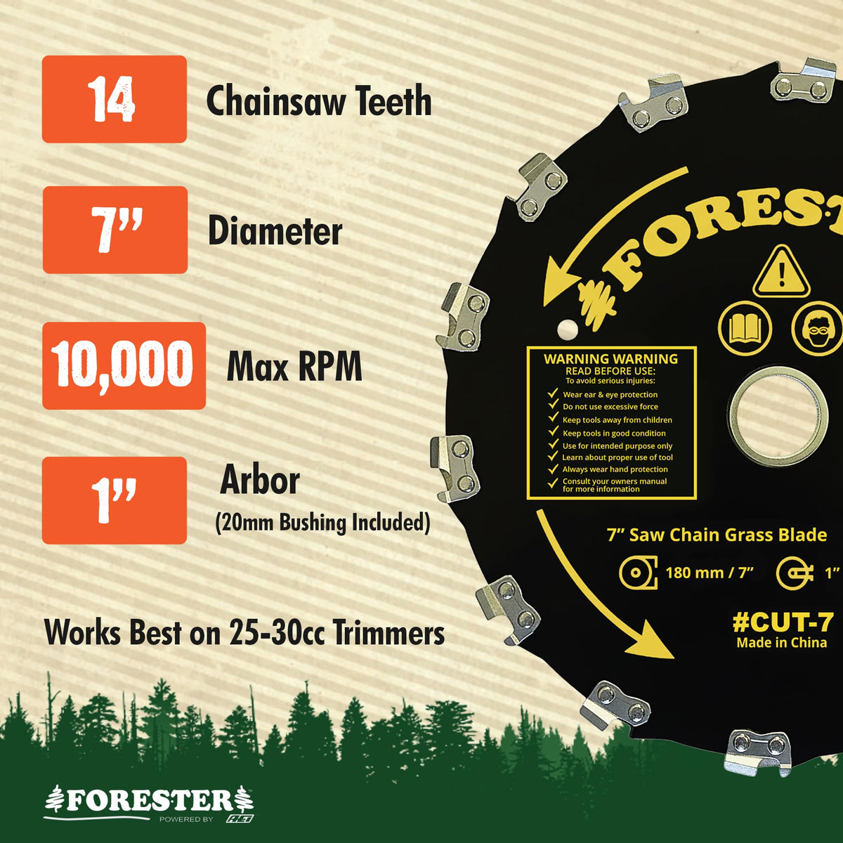 FORESTER included 3/16 inch file supports easy maintenance.
