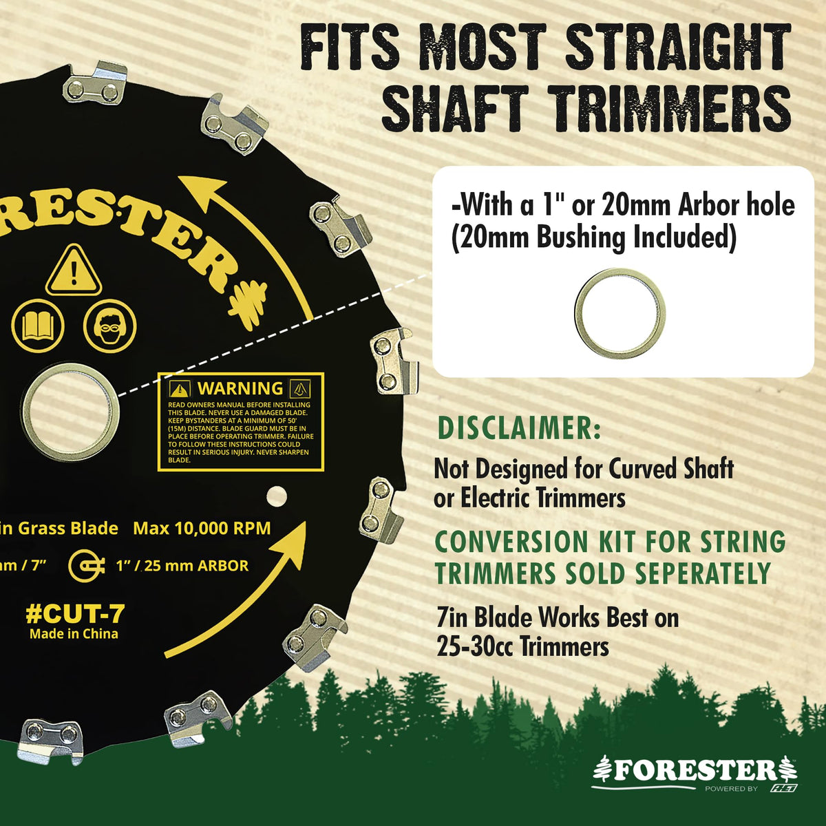FORESTER close-up shows 14-teeth blade for clean, efficient cuts.