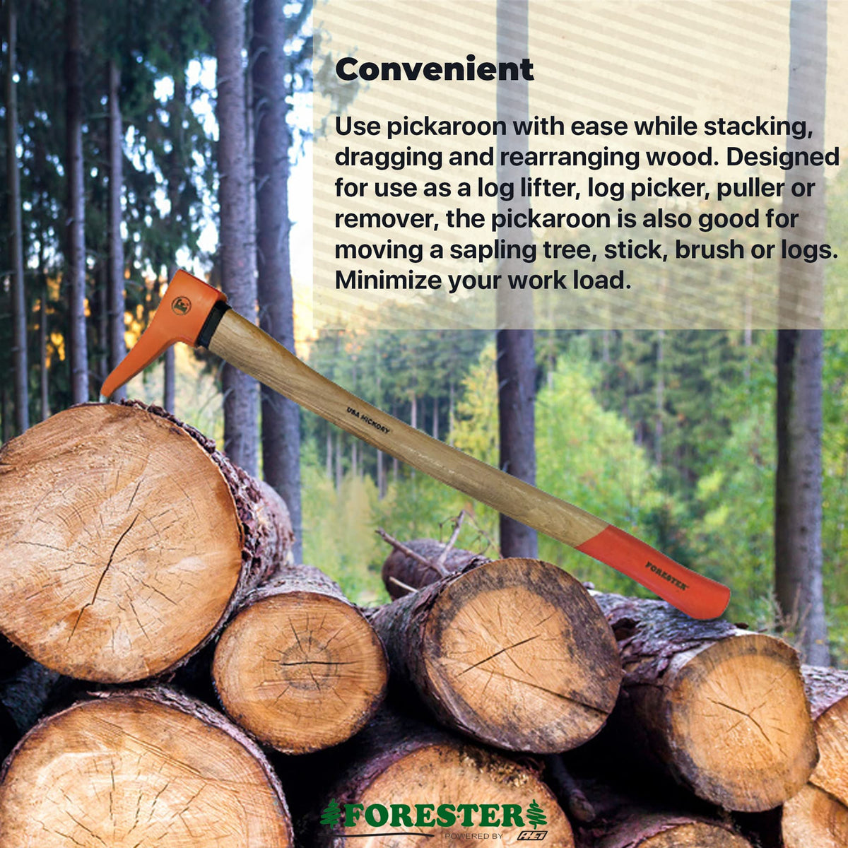 FORESTER USA hickory handle 36-inch for durable, comfortable grip.